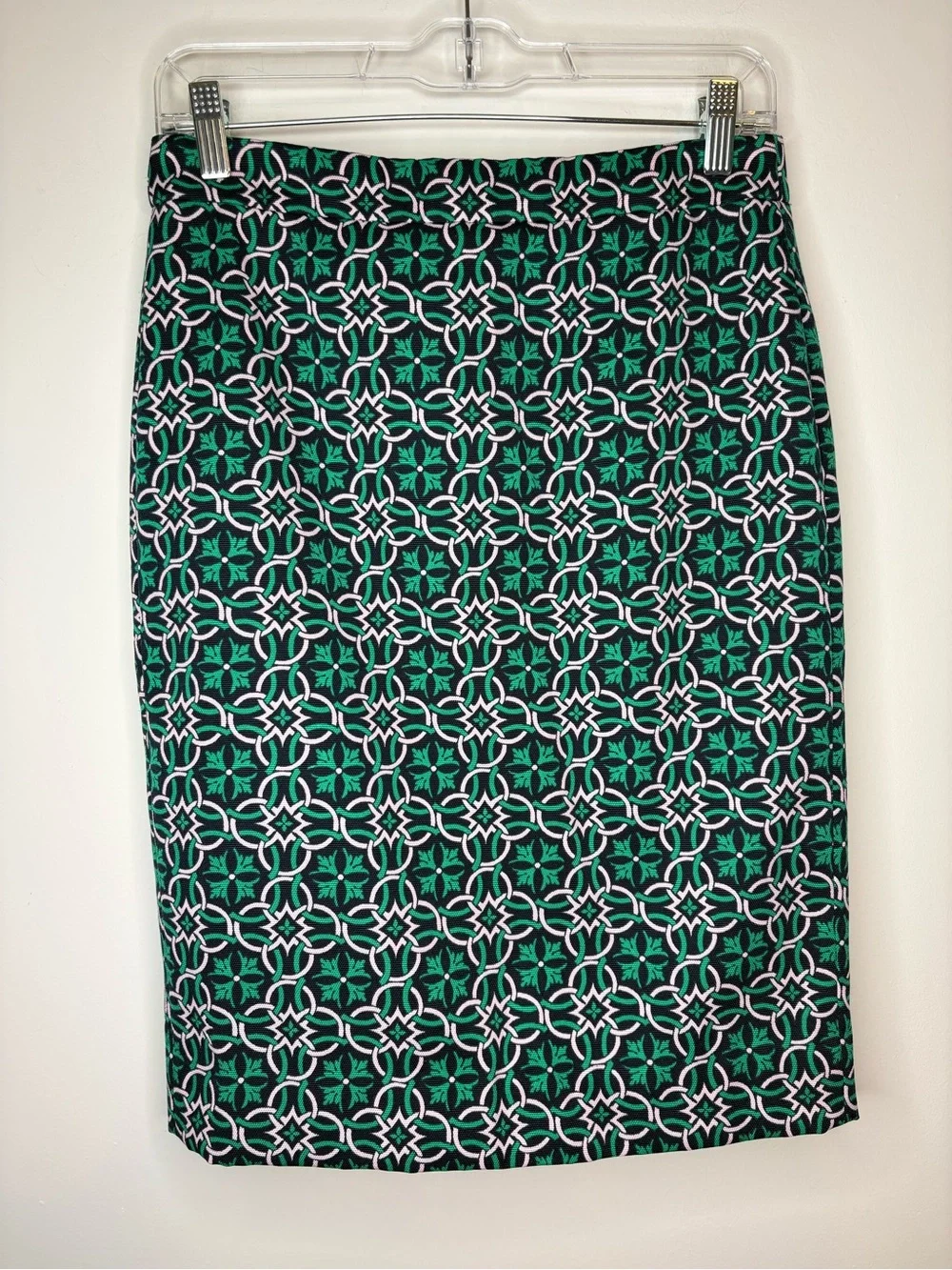 J. Crew Green and Black Geometric Pencil Skirt Size 2